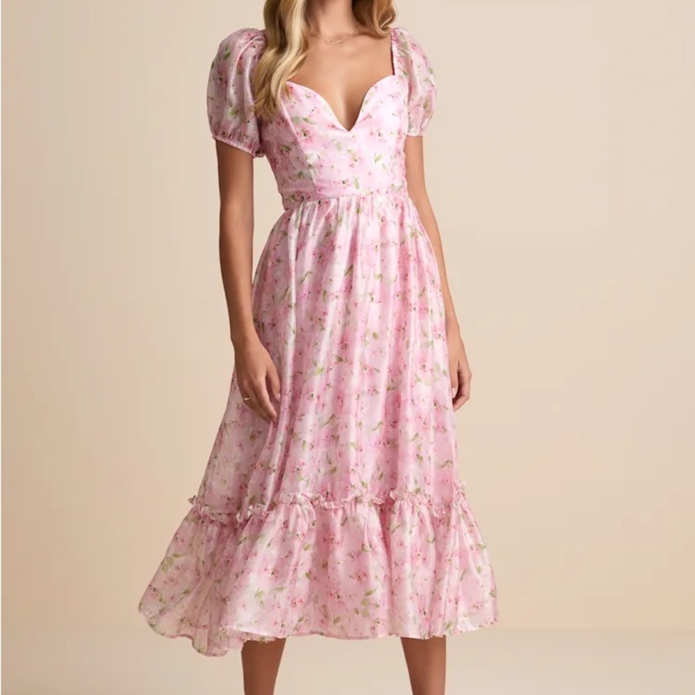 Lulu's Pink Floral Midi Dress